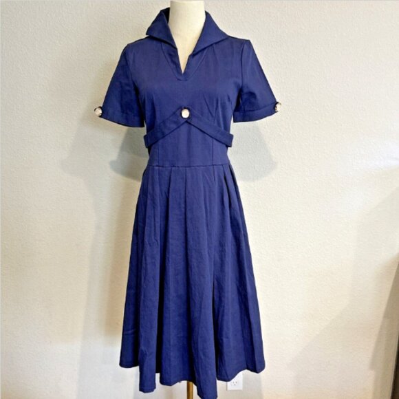 Lindy Bop Circle Skirt Dress "Claudette" Small Retro Navy Blue NWT Vintage Style - Picture 2 of 11